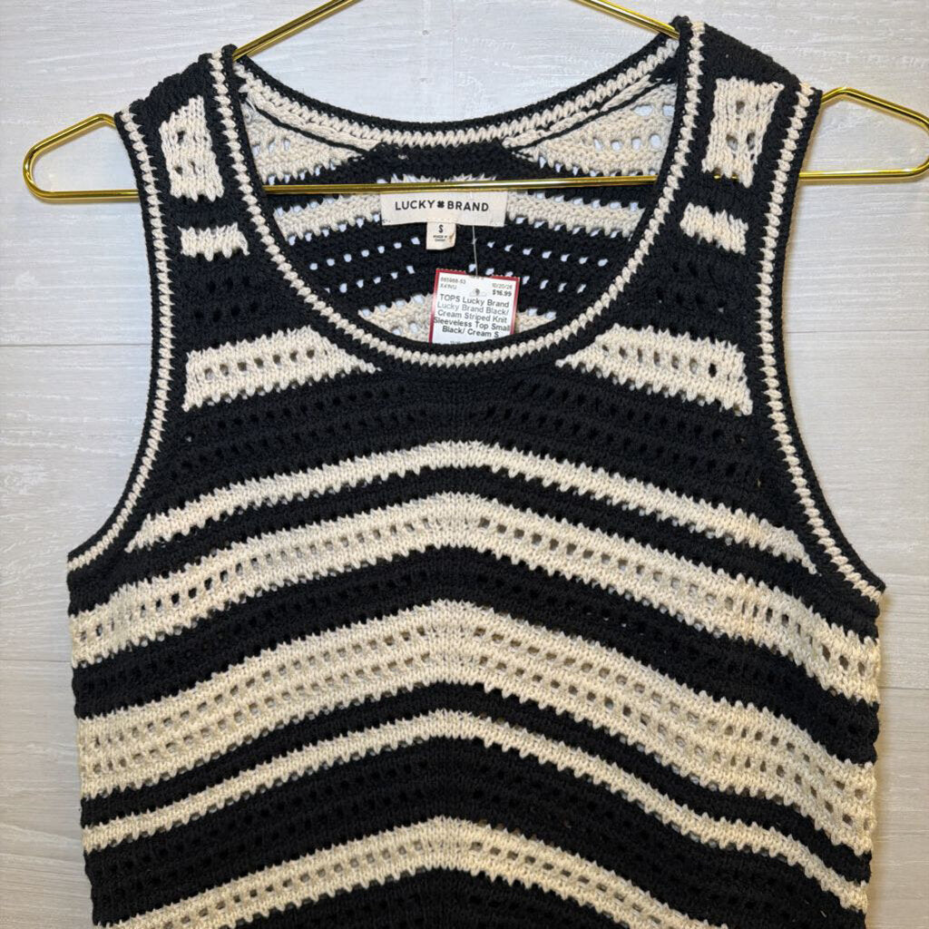 Lucky Brand Black/ Cream Striped Knit Sleeveless Top Small