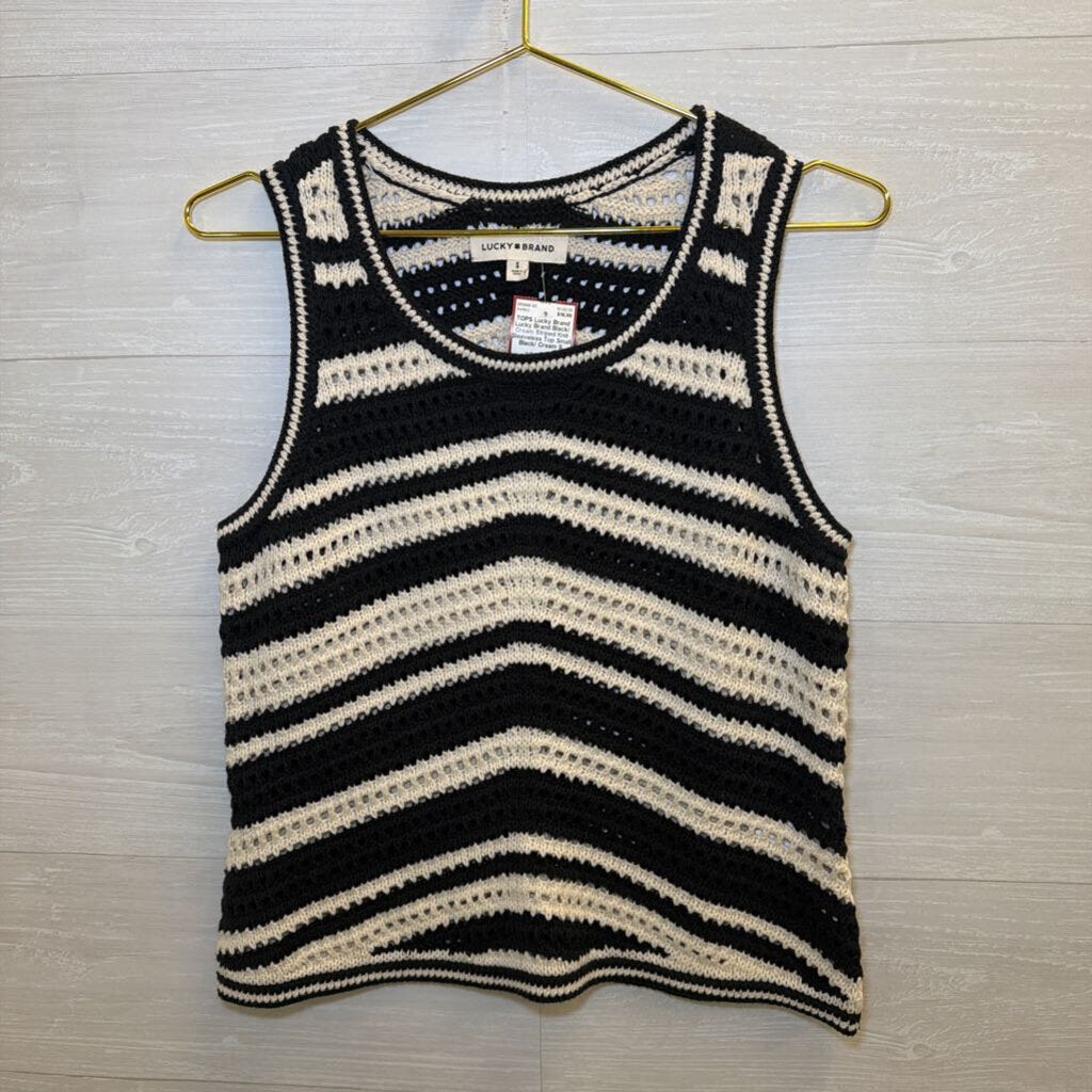 Lucky Brand Black/ Cream Striped Knit Sleeveless Top Small