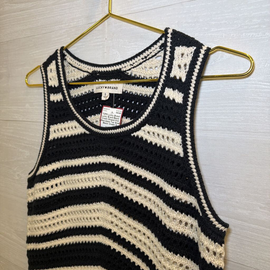 Lucky Brand Black/ Cream Striped Knit Sleeveless Top Small
