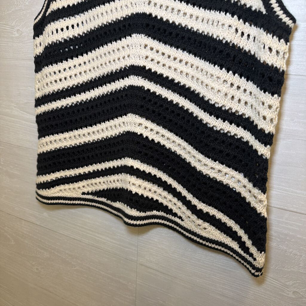 Lucky Brand Black/ Cream Striped Knit Sleeveless Top Small