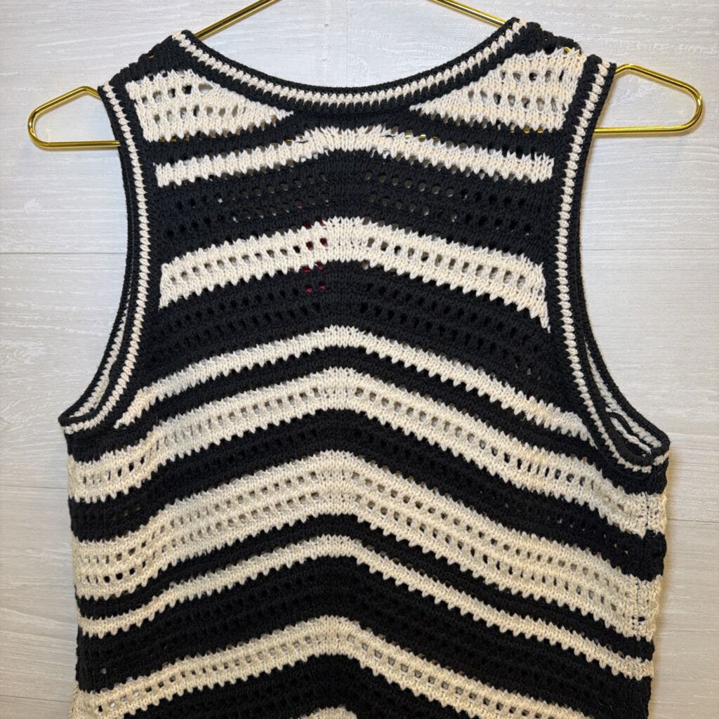 Lucky Brand Black/ Cream Striped Knit Sleeveless Top Small