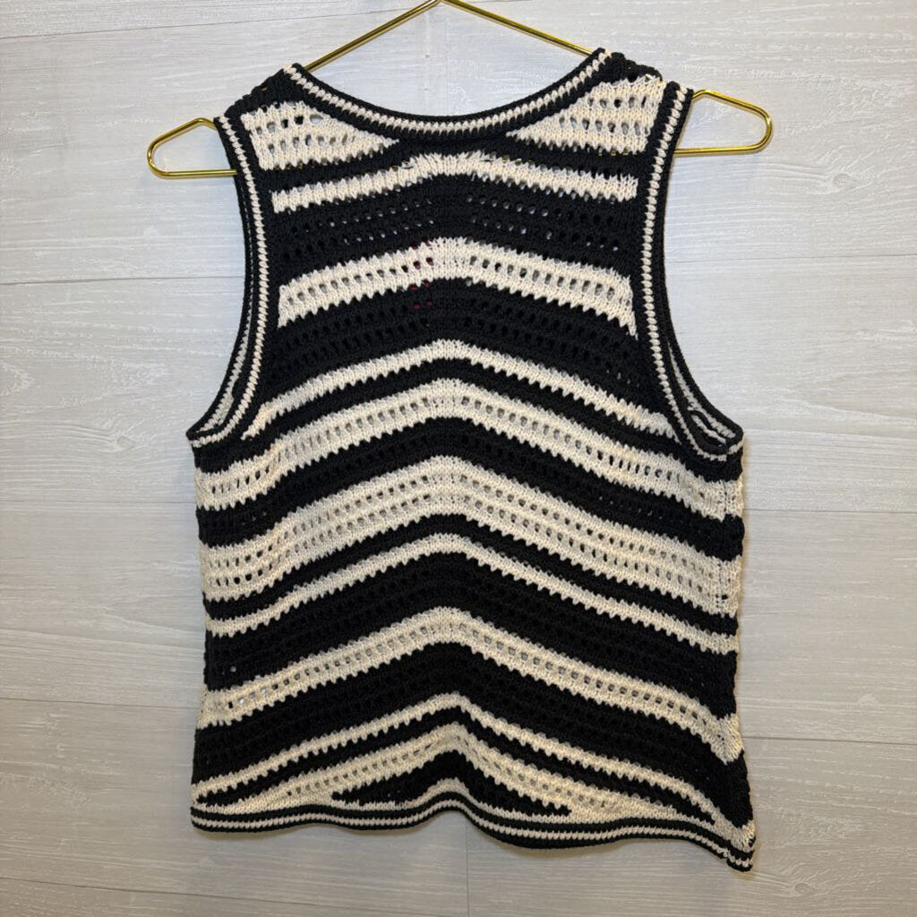 Lucky Brand Black/ Cream Striped Knit Sleeveless Top Small