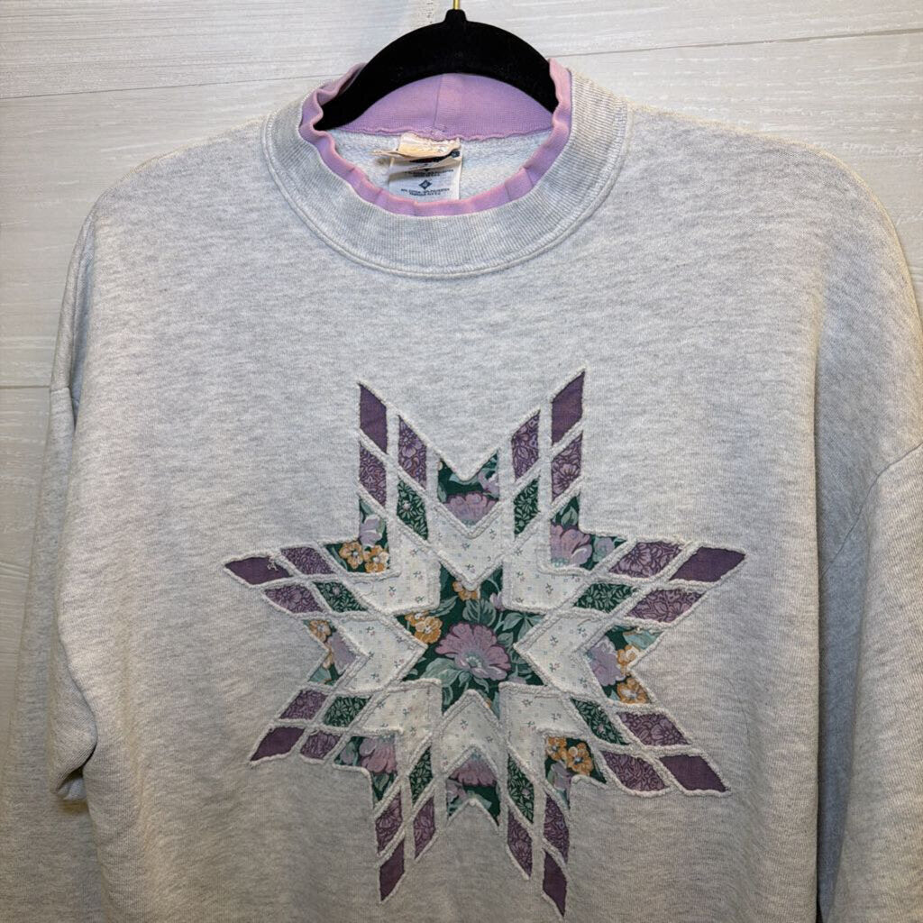Vintage Jerzees Grey/ Purple Patchwork Star Sweatshirt Large