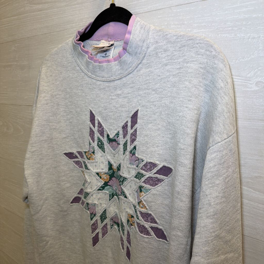 Vintage Jerzees Grey/ Purple Patchwork Star Sweatshirt Large