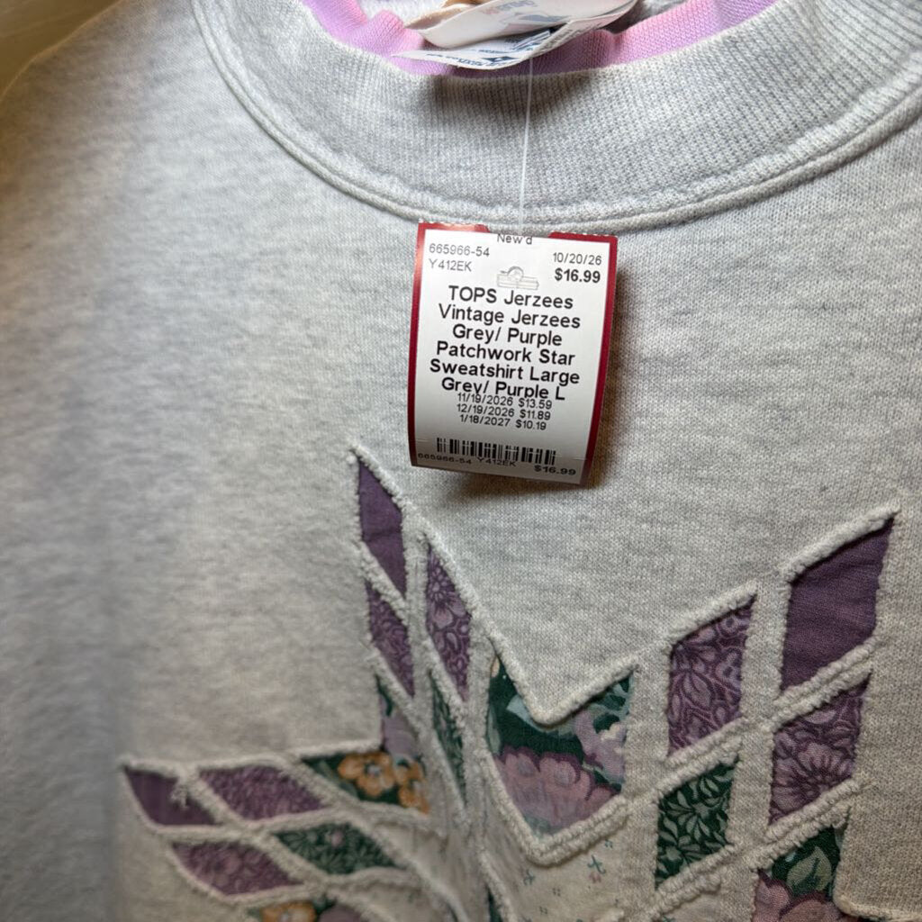 Vintage Jerzees Grey/ Purple Patchwork Star Sweatshirt Large