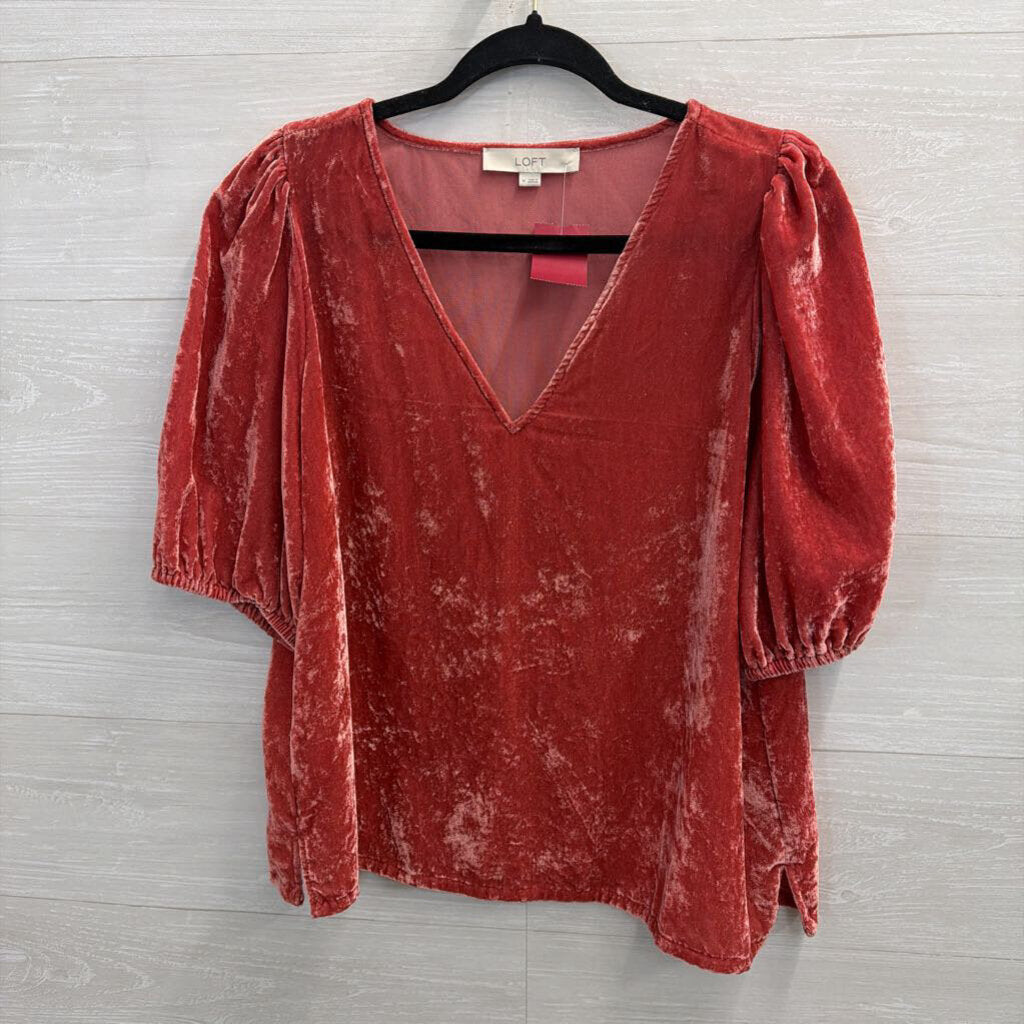 Pink Velvet Puff Sleeve Top Medium