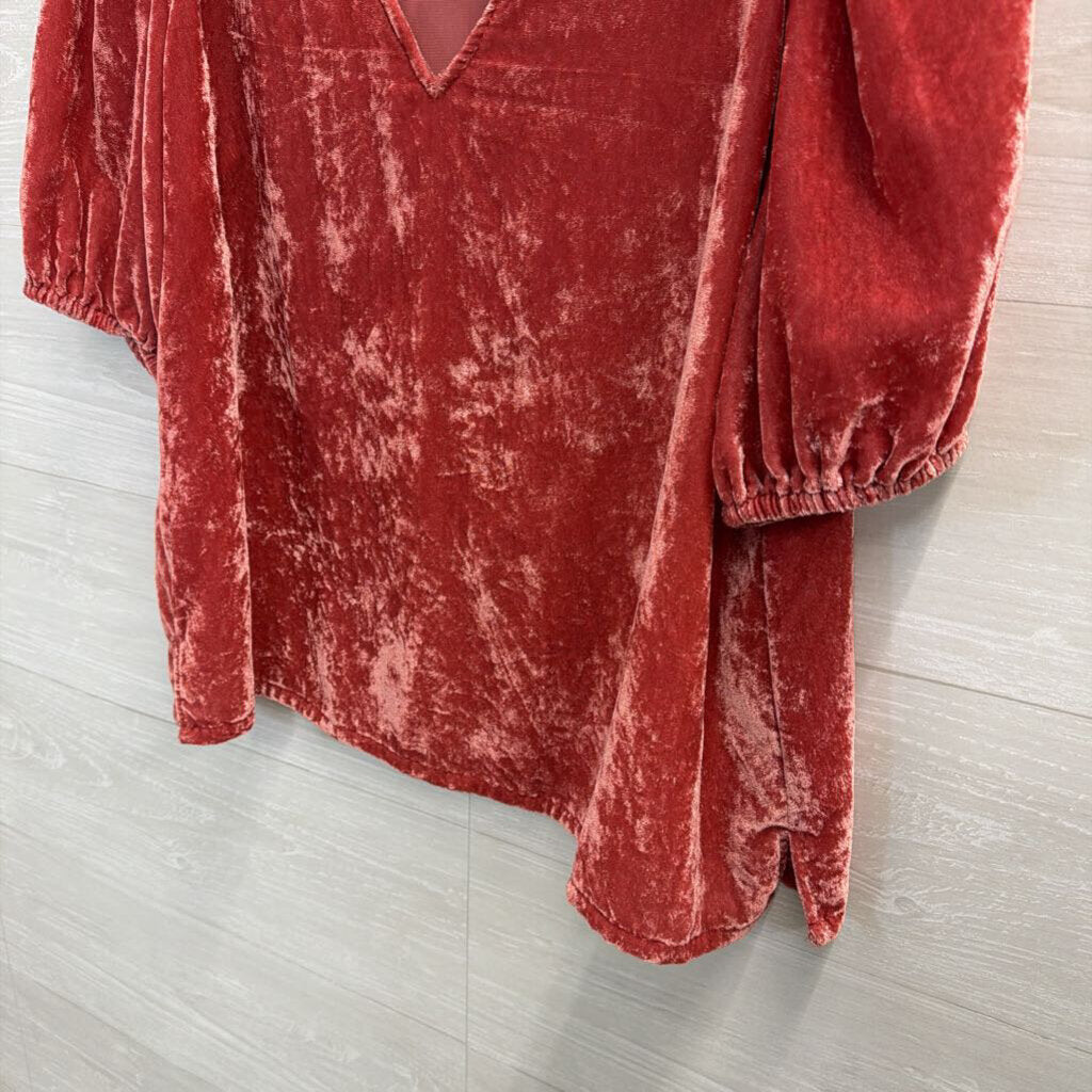 Pink Velvet Puff Sleeve Top Medium