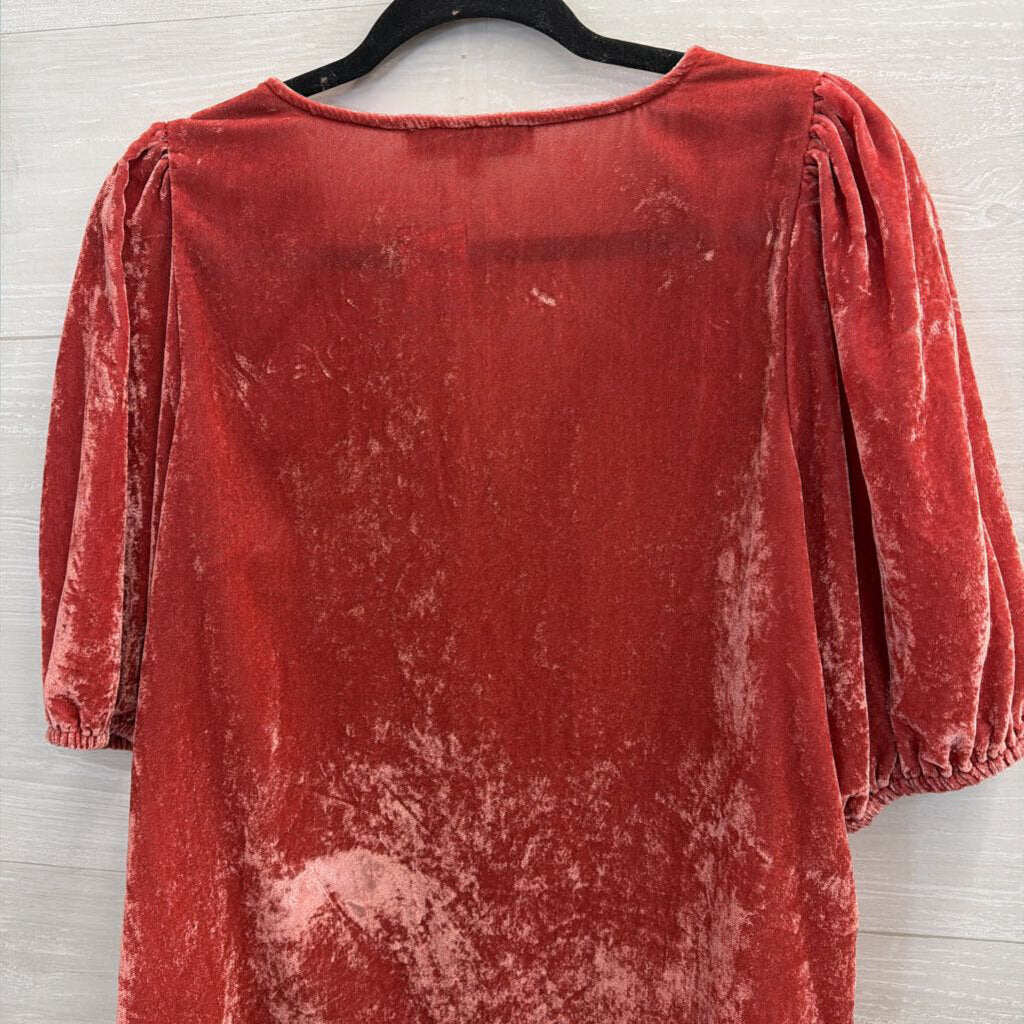 Pink Velvet Puff Sleeve Top Medium