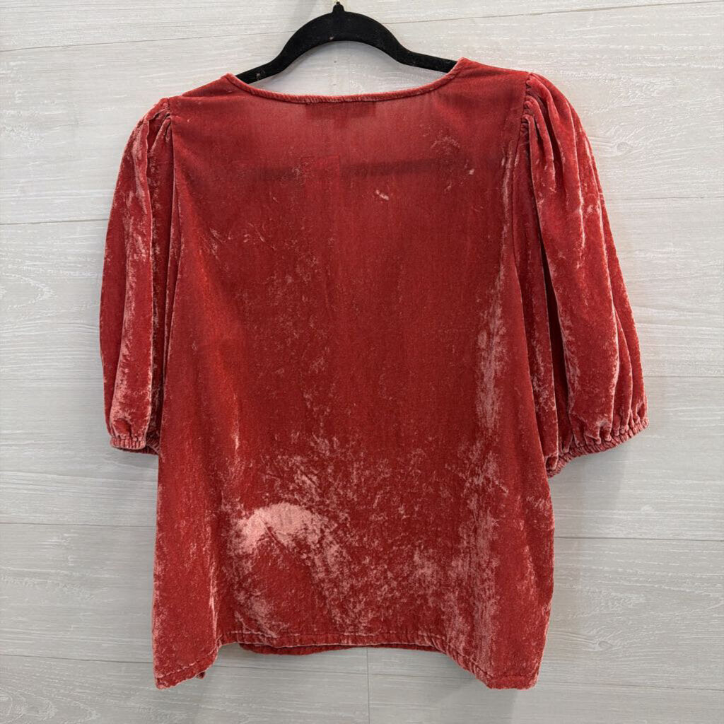 Pink Velvet Puff Sleeve Top Medium