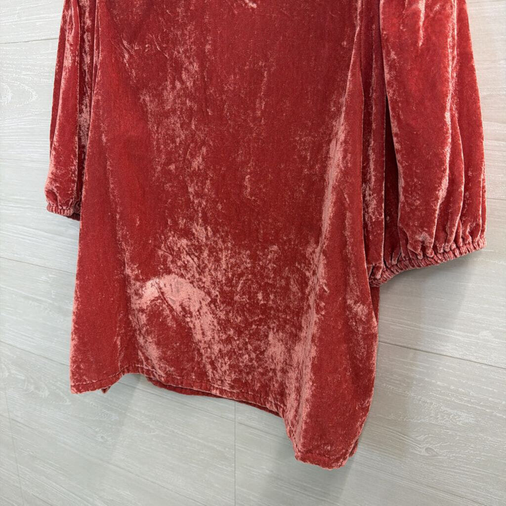 Pink Velvet Puff Sleeve Top Medium