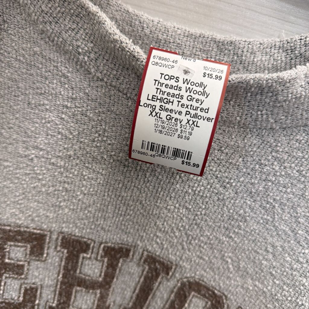 Woolly Threads Grey LEHIGH Textured Long Sleeve Pullover XXL