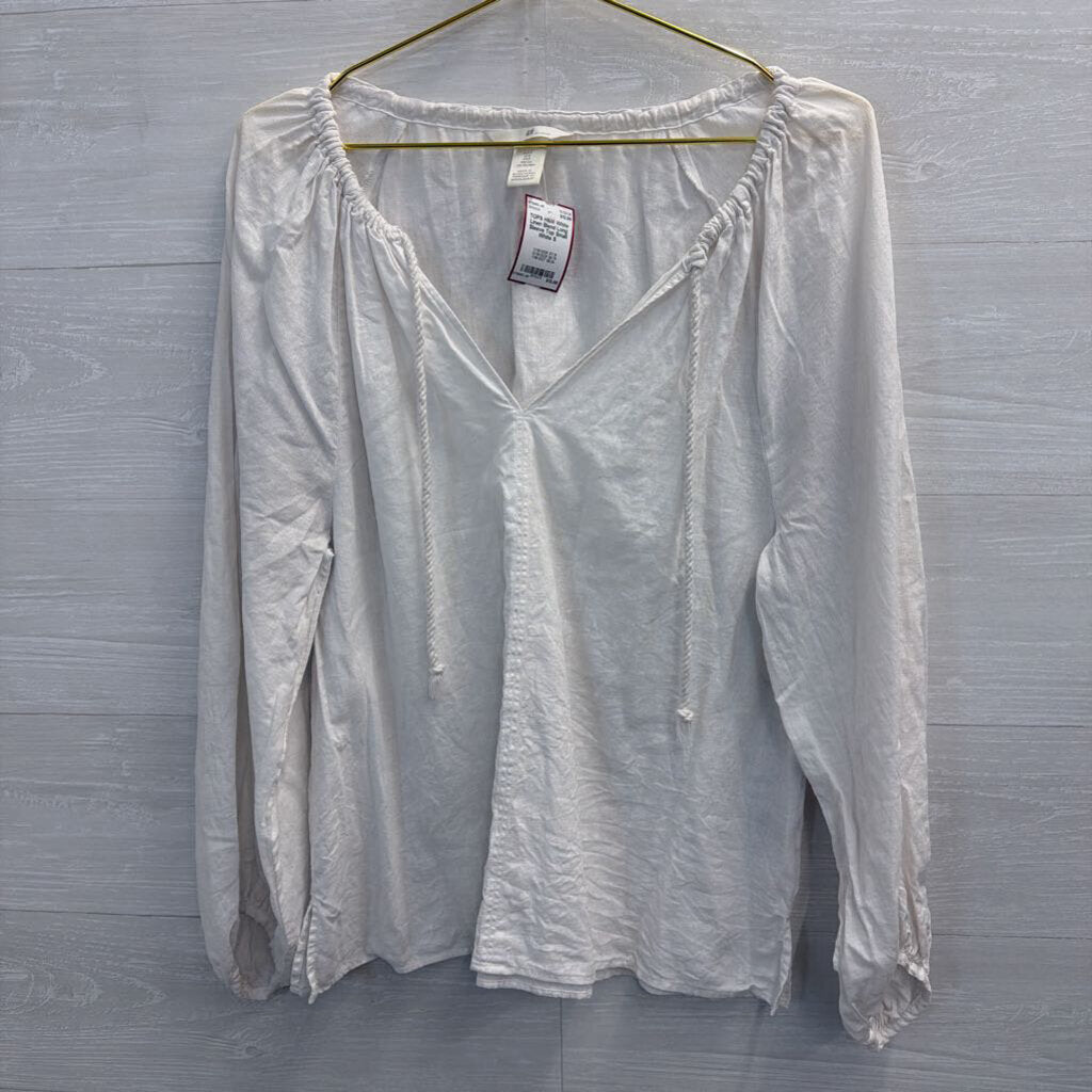 White Linen Blend Long Sleeve Top Small