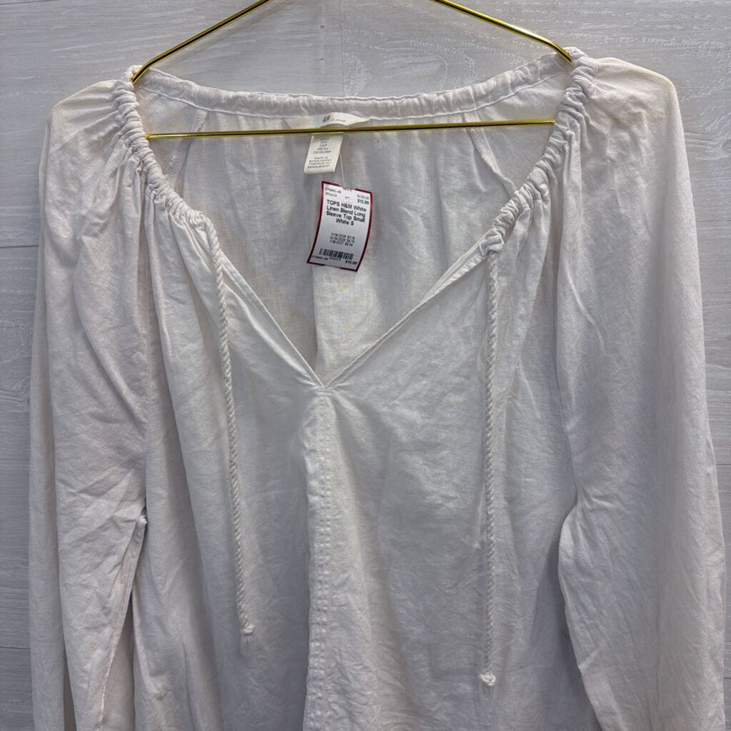 White Linen Blend Long Sleeve Top Small