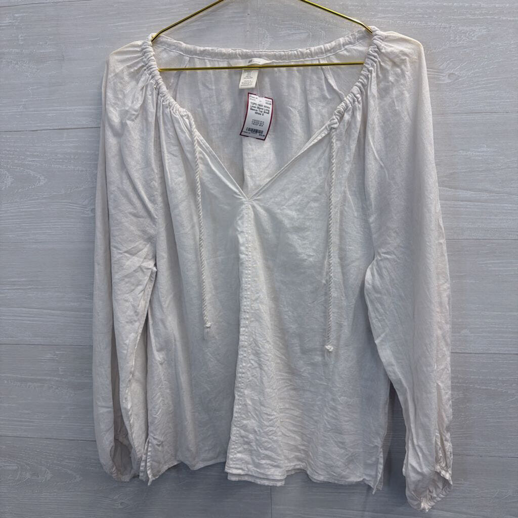 White Linen Blend Long Sleeve Top Small