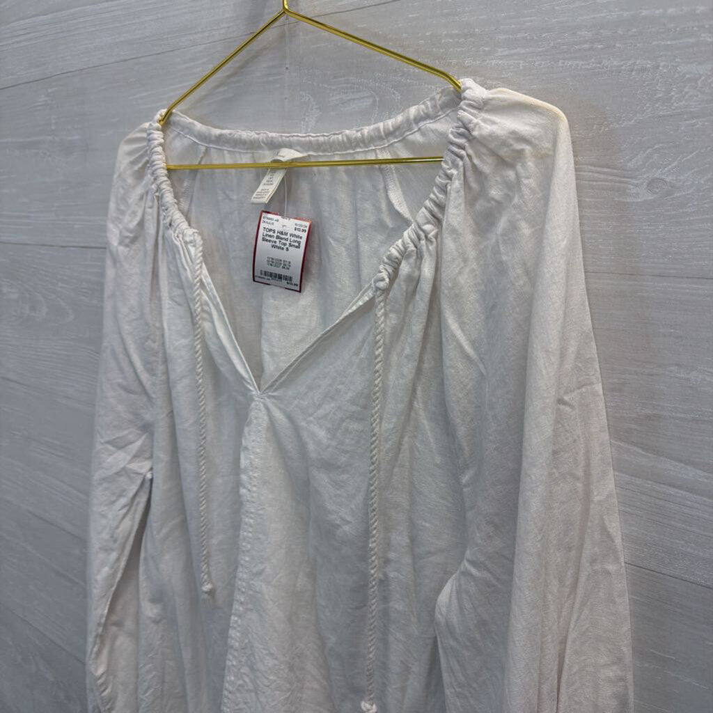White Linen Blend Long Sleeve Top Small