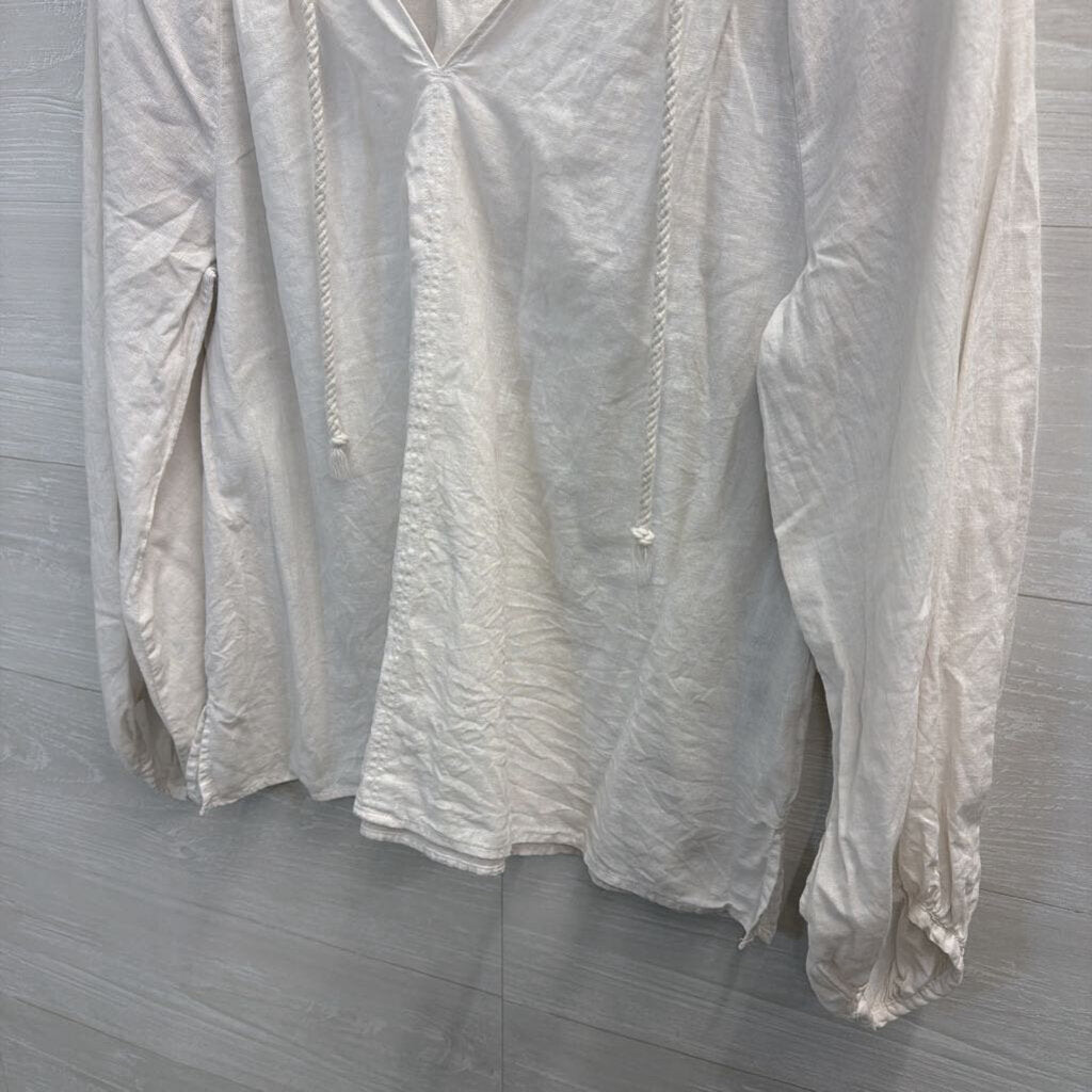 White Linen Blend Long Sleeve Top Small