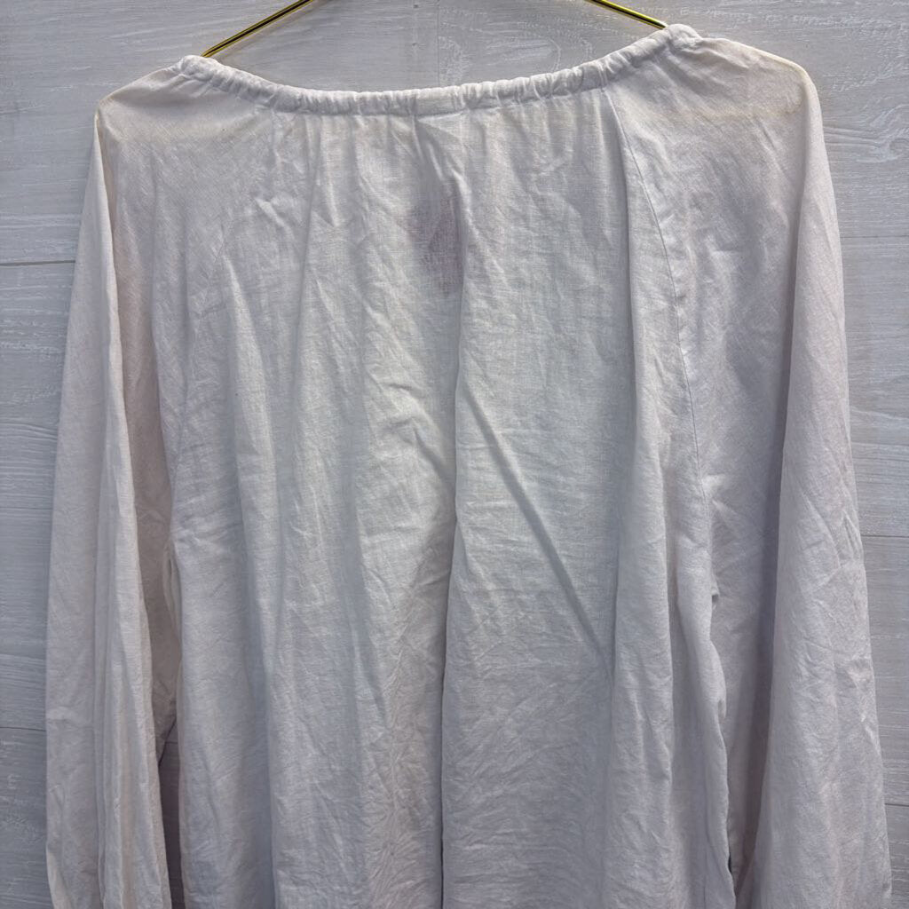 White Linen Blend Long Sleeve Top Small