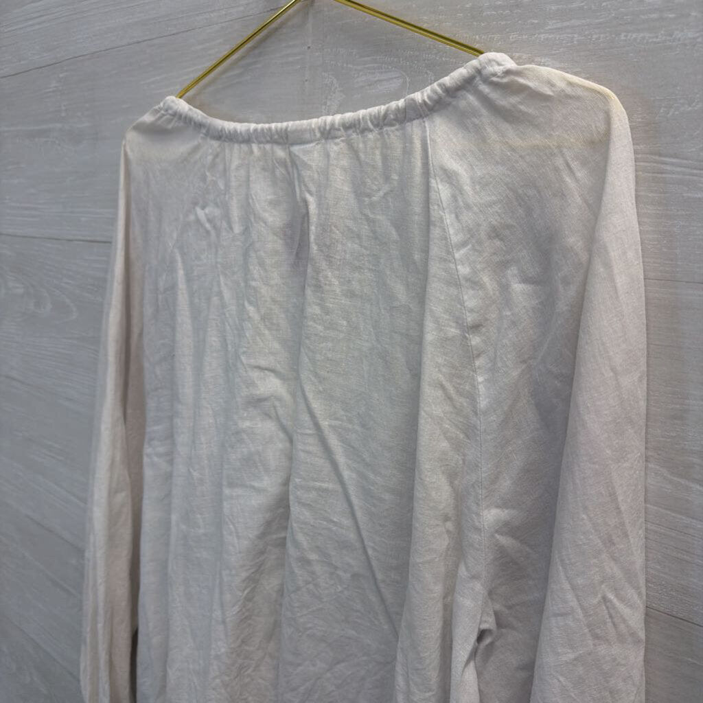 White Linen Blend Long Sleeve Top Small