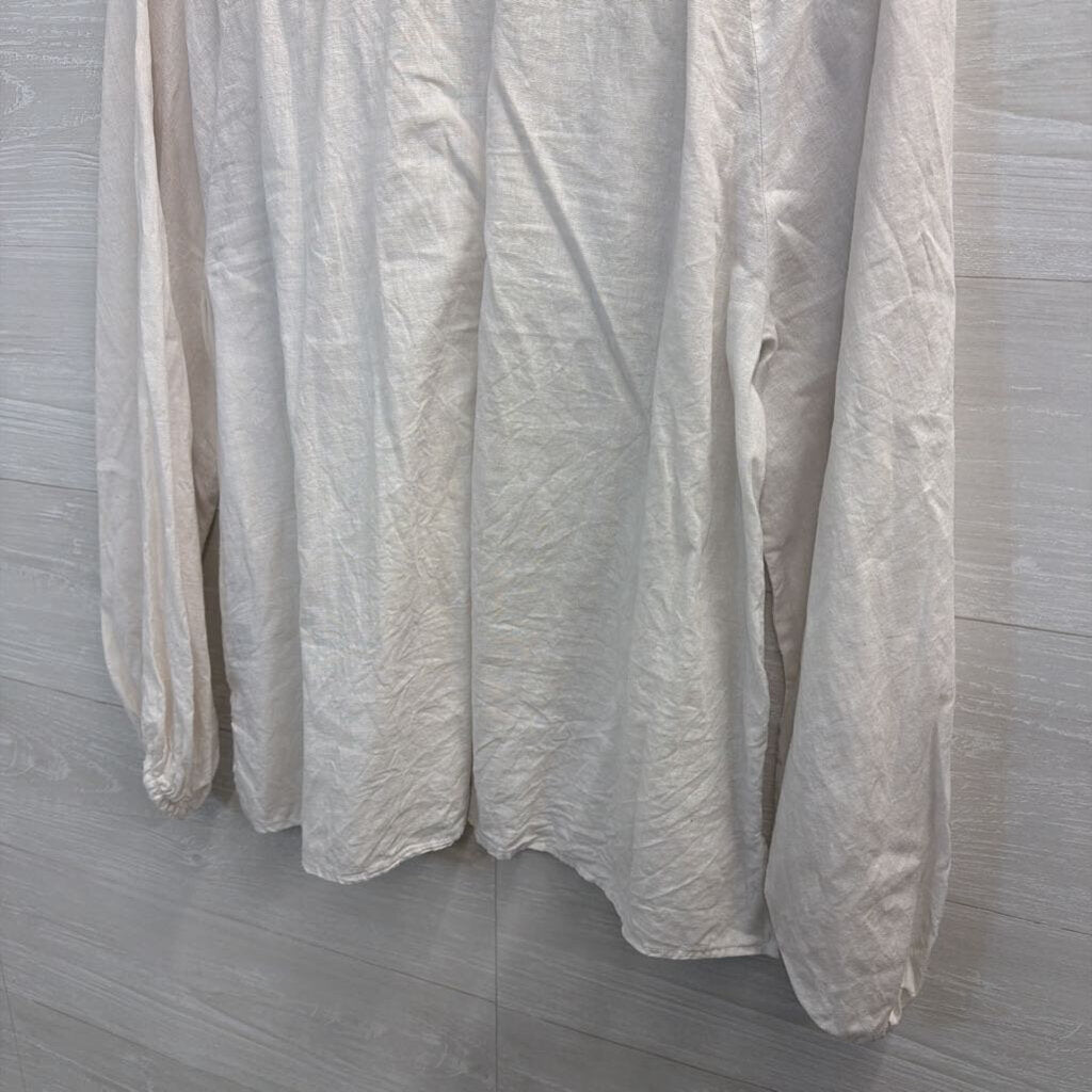 White Linen Blend Long Sleeve Top Small