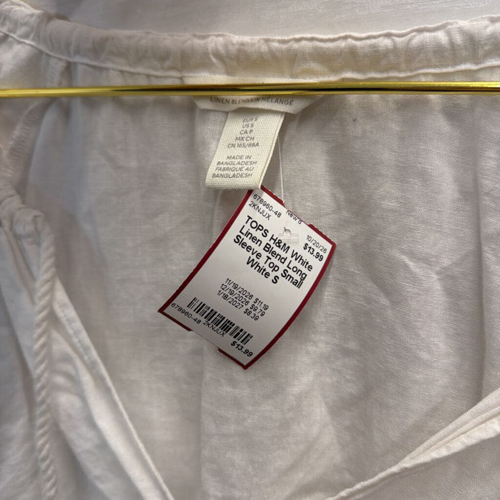 White Linen Blend Long Sleeve Top Small