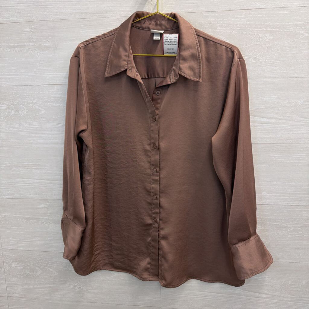 Mauve Silky Long Sleeve Button Down Top Large