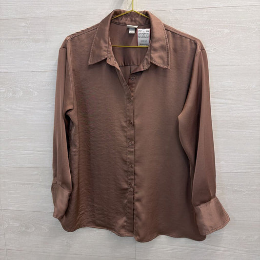 Mauve Silky Long Sleeve Button Down Top Large