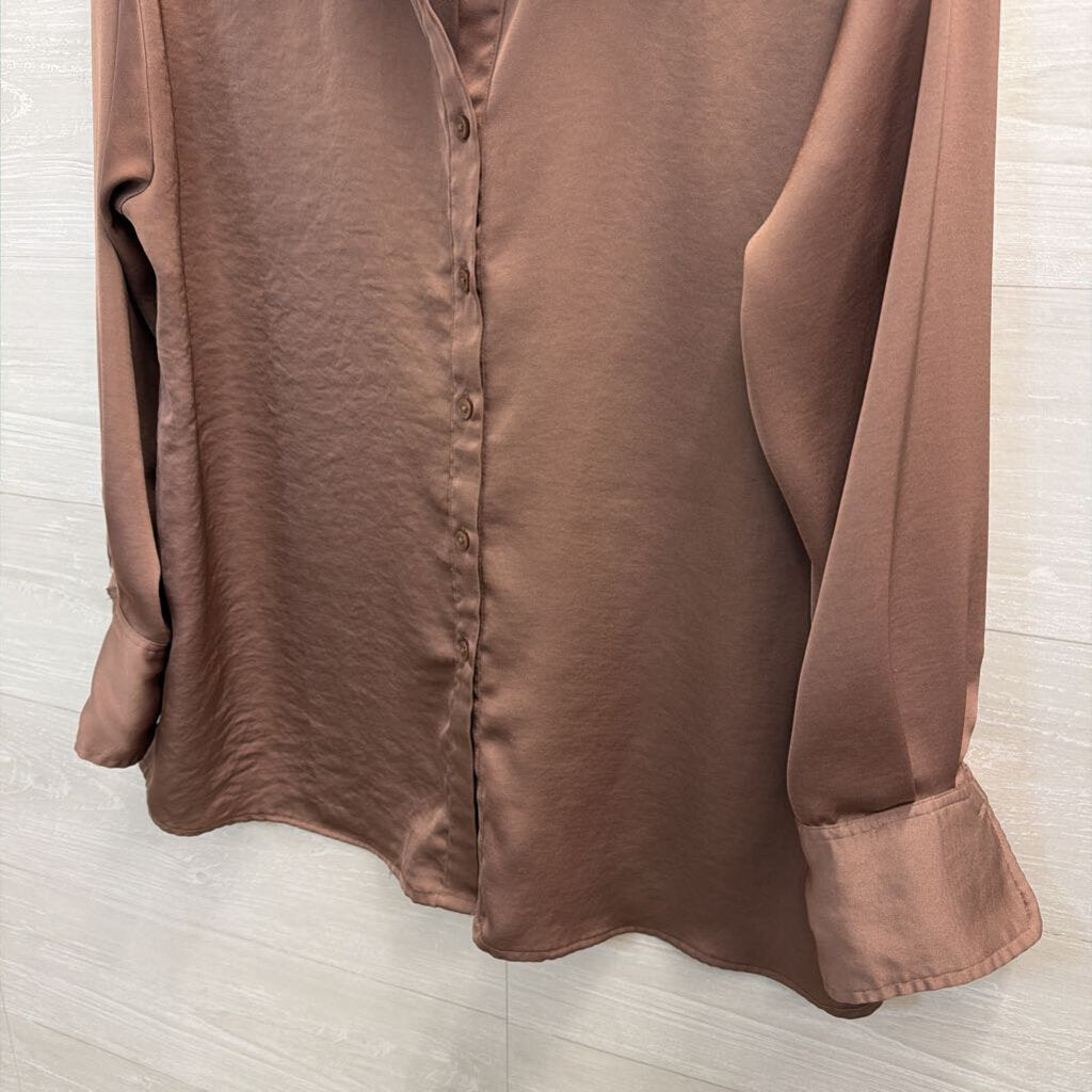 Mauve Silky Long Sleeve Button Down Top Large