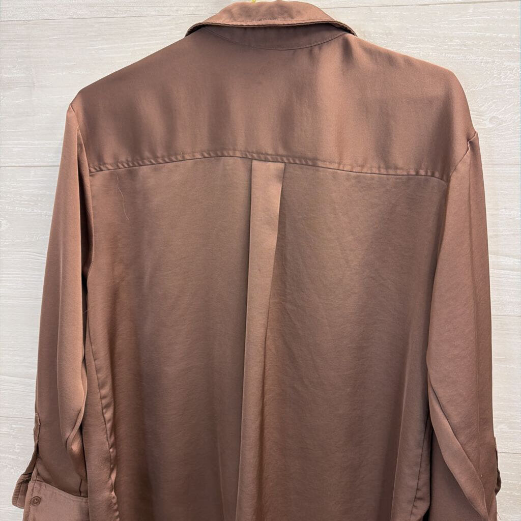 Mauve Silky Long Sleeve Button Down Top Large