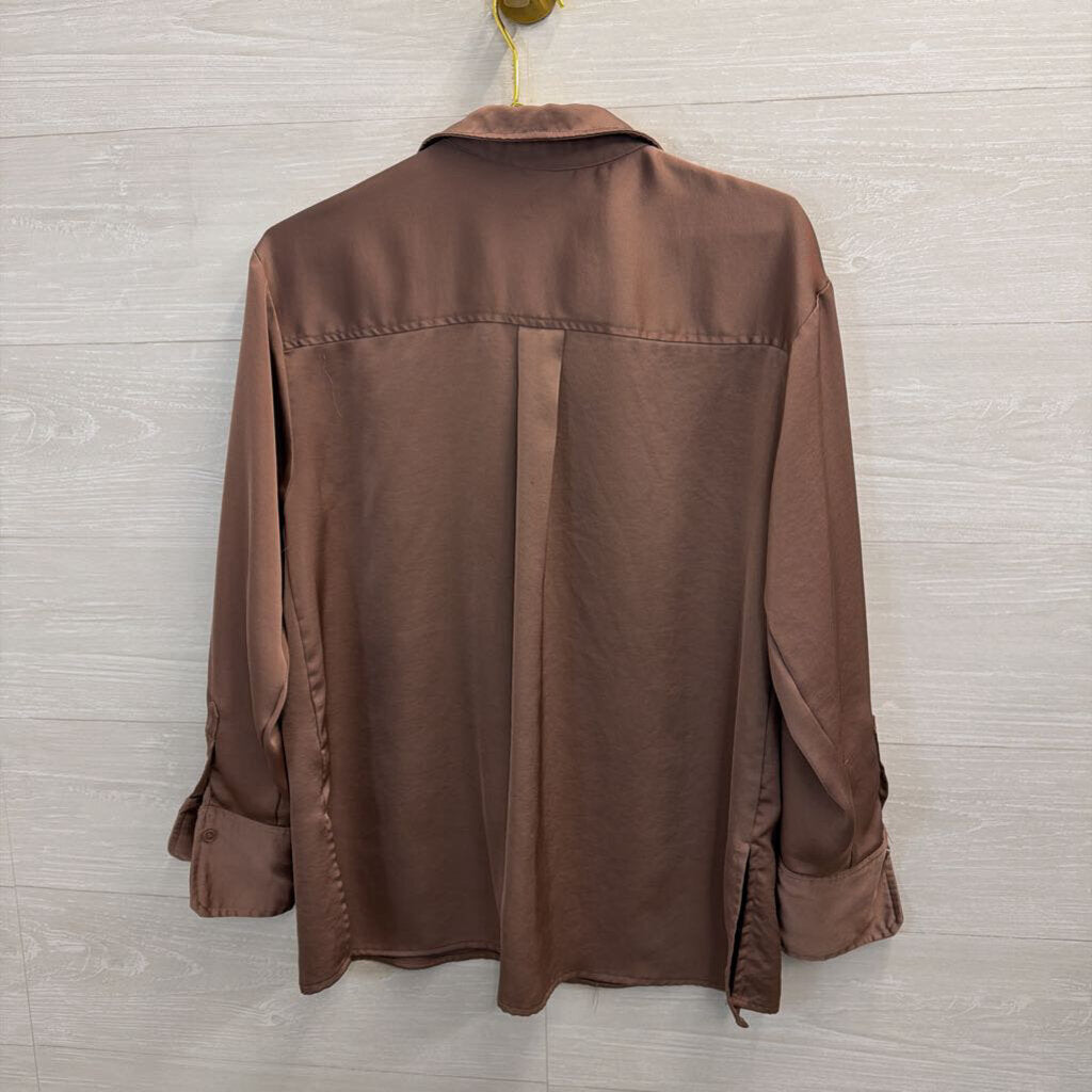 Mauve Silky Long Sleeve Button Down Top Large