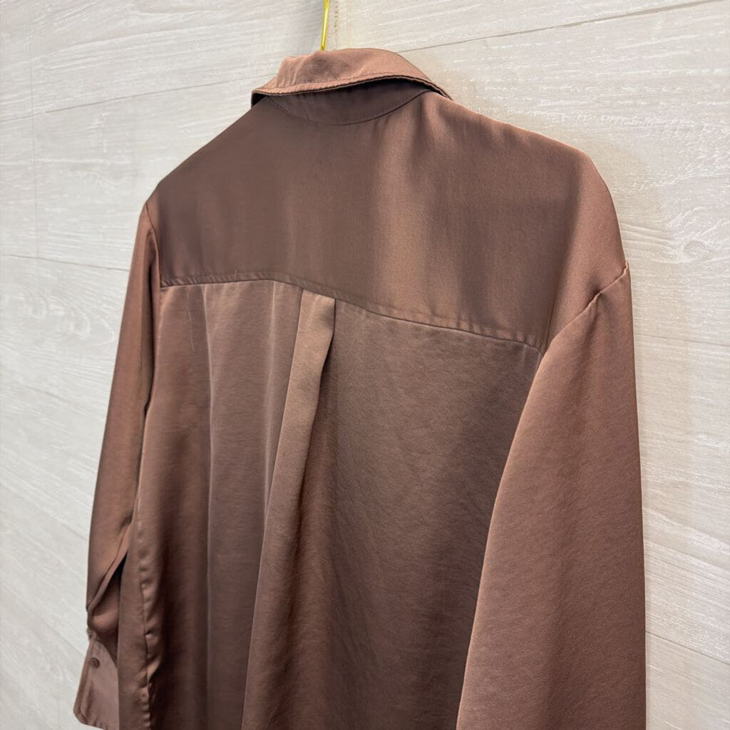 Mauve Silky Long Sleeve Button Down Top Large