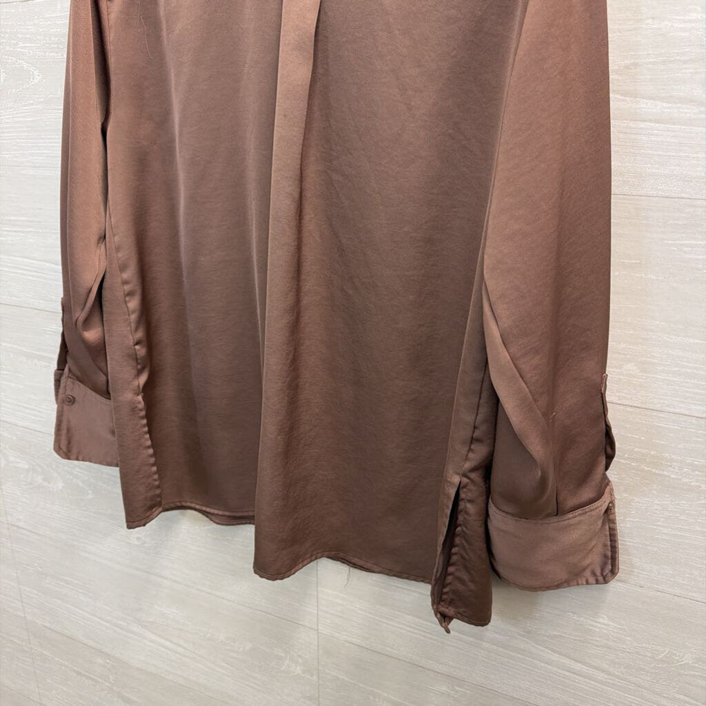Mauve Silky Long Sleeve Button Down Top Large