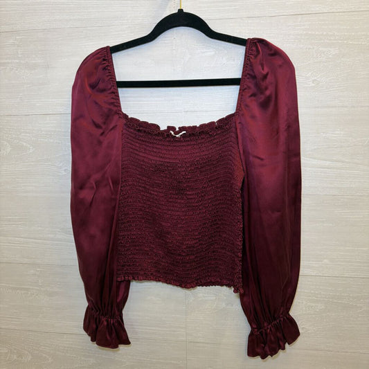 Reformation Berry Silky Smocked Long Sleeve Top Large
