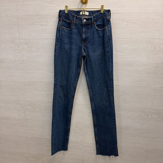 Abercrombie and Fitch Dark Wash Mid Rise 90s Straight Jeans 27 Extra Long