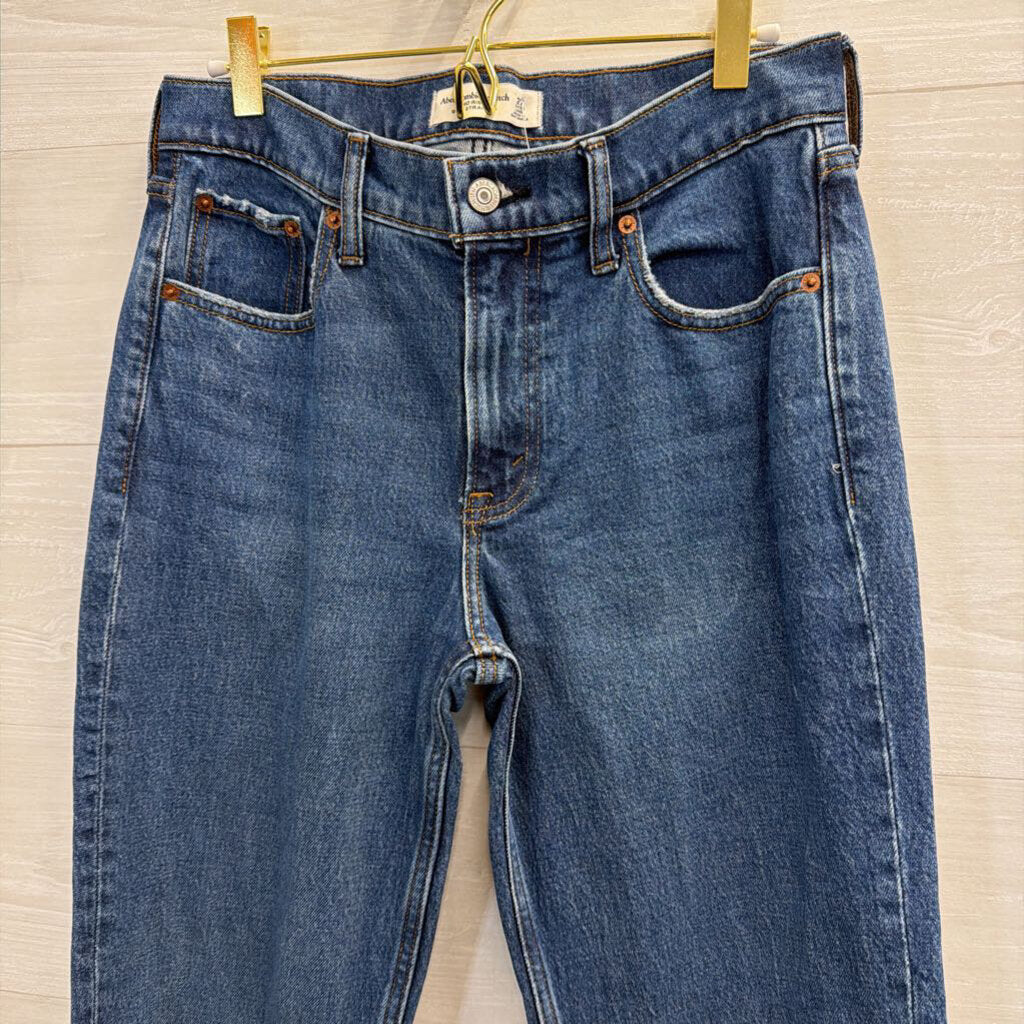 Abercrombie and Fitch Dark Wash Mid Rise 90s Straight Jeans 27 Extra Long