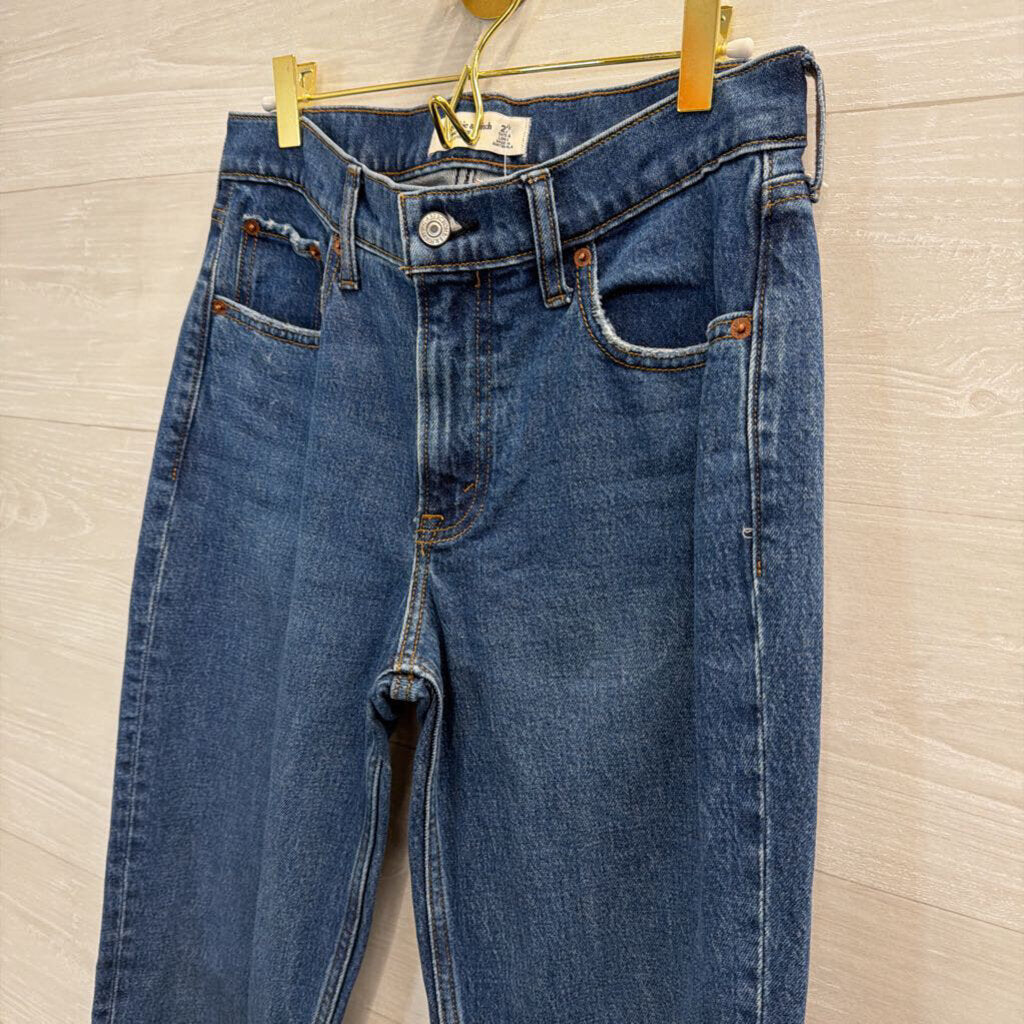 Abercrombie and Fitch Dark Wash Mid Rise 90s Straight Jeans 27 Extra Long