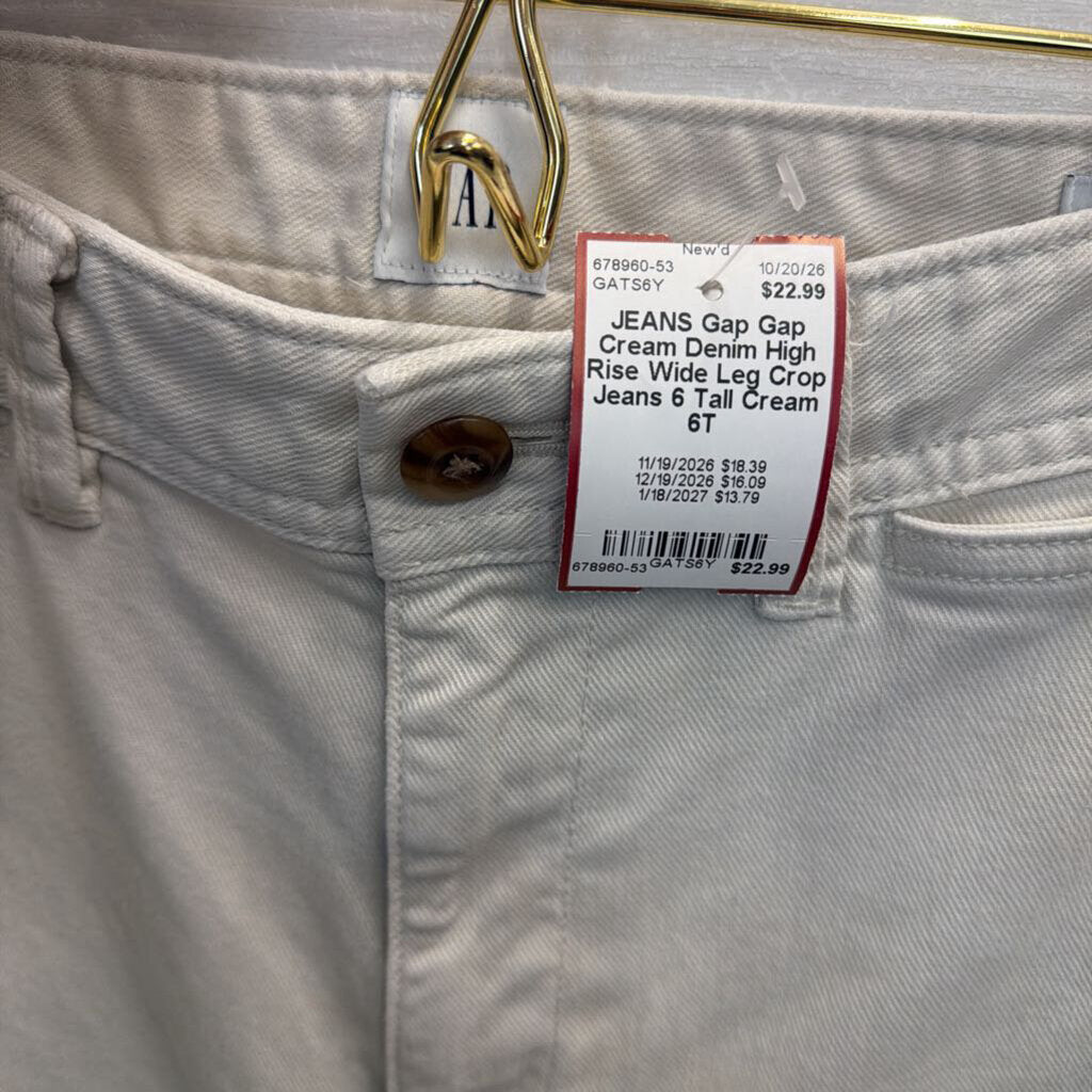 Gap Cream Denim High Rise Wide Leg Crop Jeans 6 Tall
