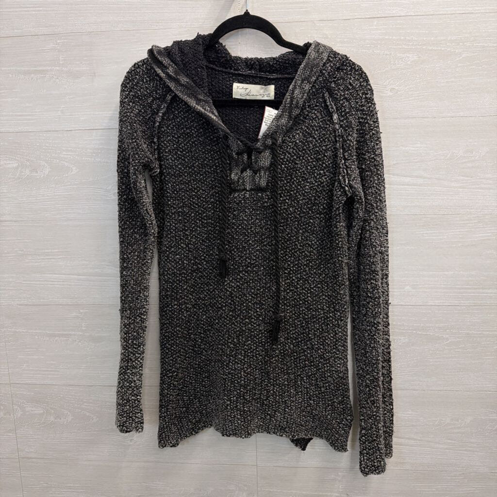 Vintage Havana Black/ White Knit Hooded Long Sleeve Top Medium