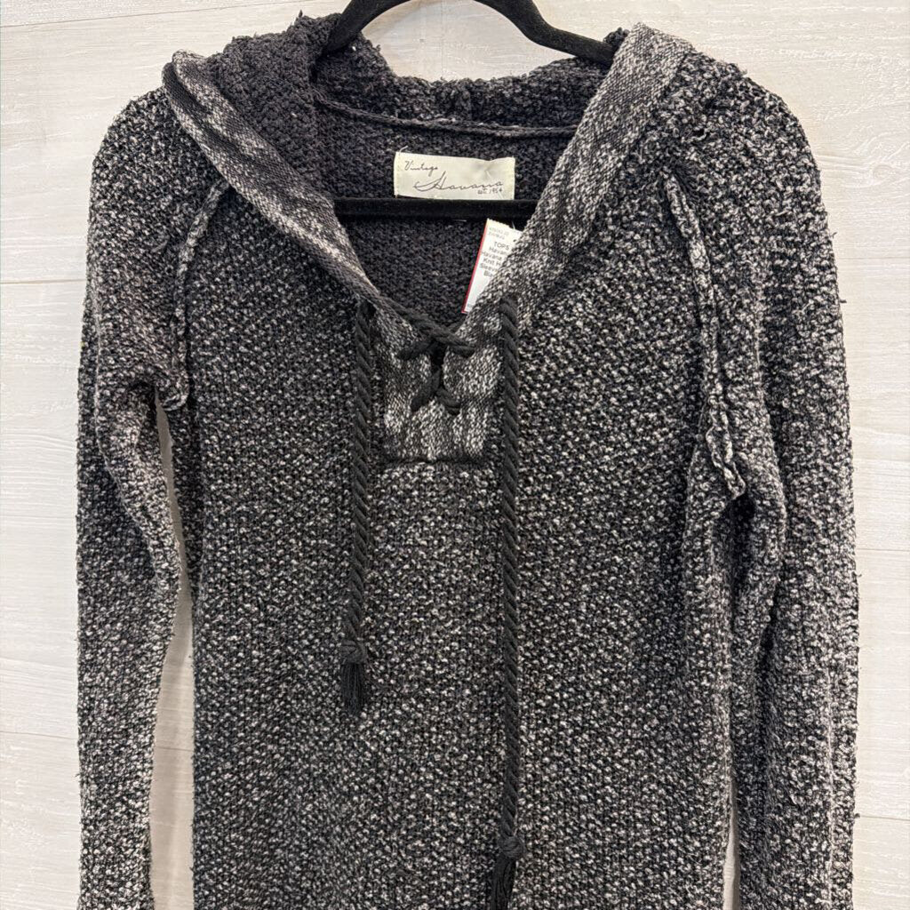 Vintage Havana Black/ White Knit Hooded Long Sleeve Top Medium