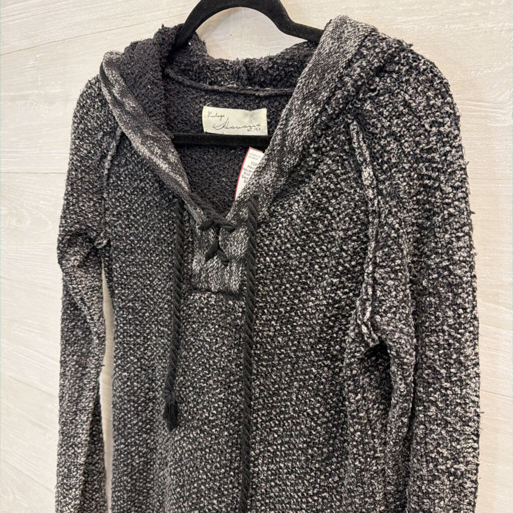Vintage Havana Black/ White Knit Hooded Long Sleeve Top Medium