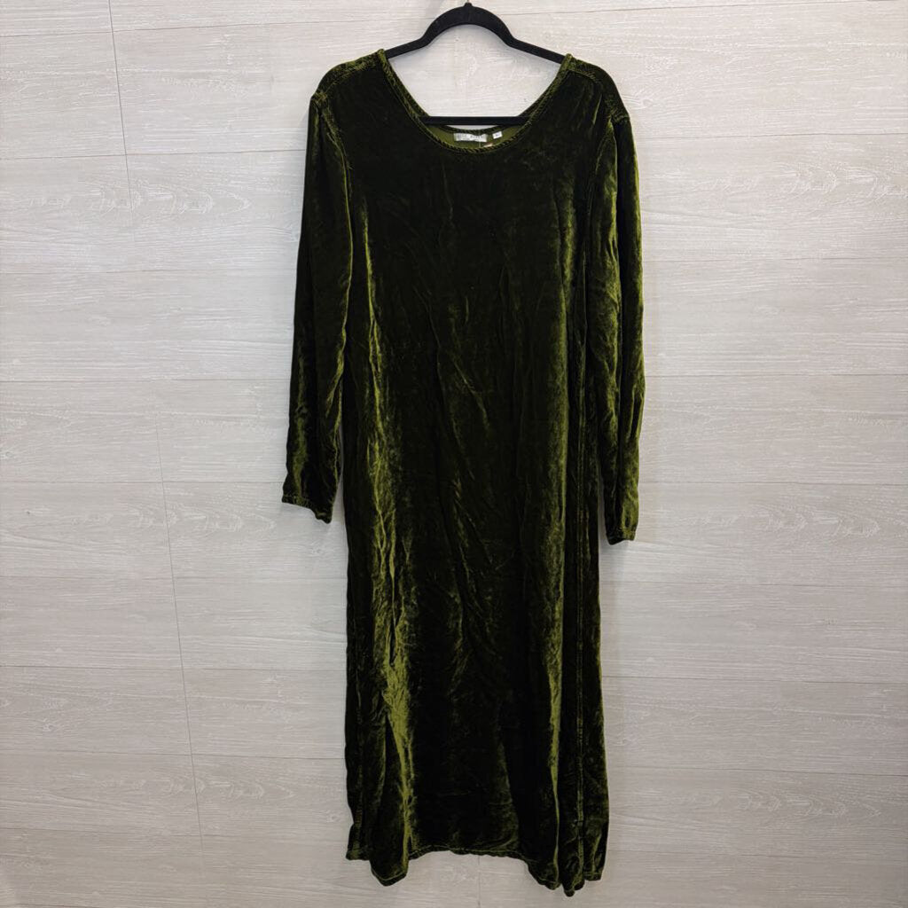 Russ Berens Green Crushed Velvet Long Sleeve Maxi Dress Large