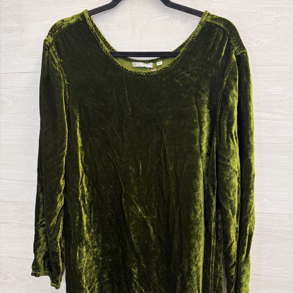 Russ Berens Green Crushed Velvet Long Sleeve Maxi Dress Large