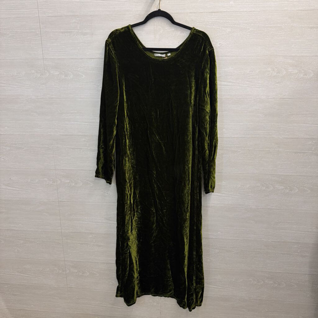 Russ Berens Green Crushed Velvet Long Sleeve Maxi Dress Large