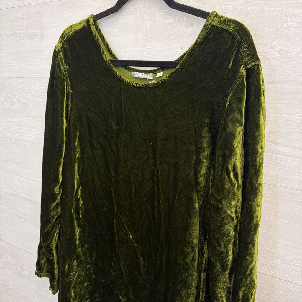 Russ Berens Green Crushed Velvet Long Sleeve Maxi Dress Large