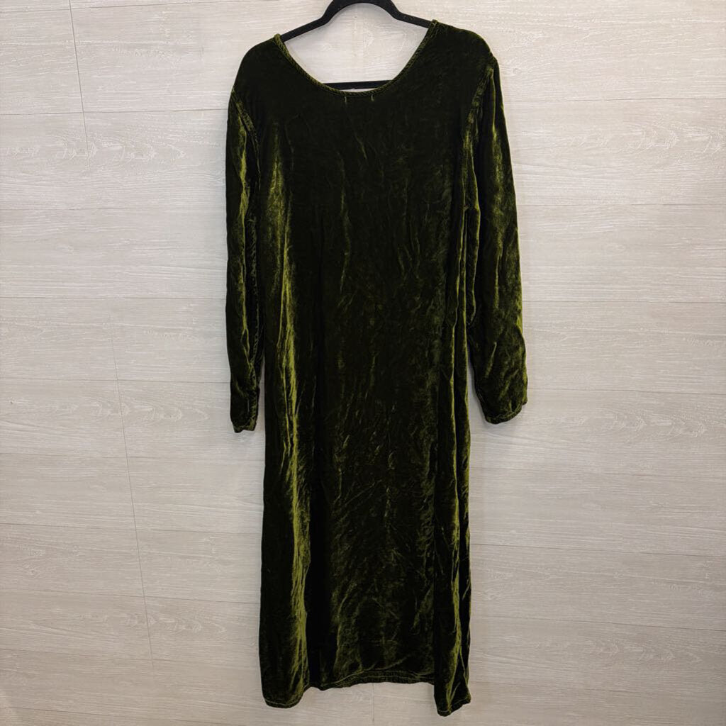 Russ Berens Green Crushed Velvet Long Sleeve Maxi Dress Large