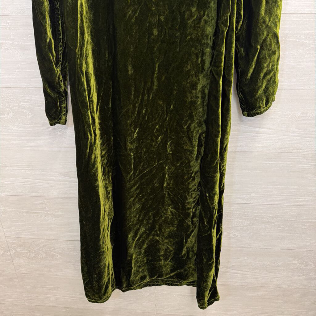 Russ Berens Green Crushed Velvet Long Sleeve Maxi Dress Large