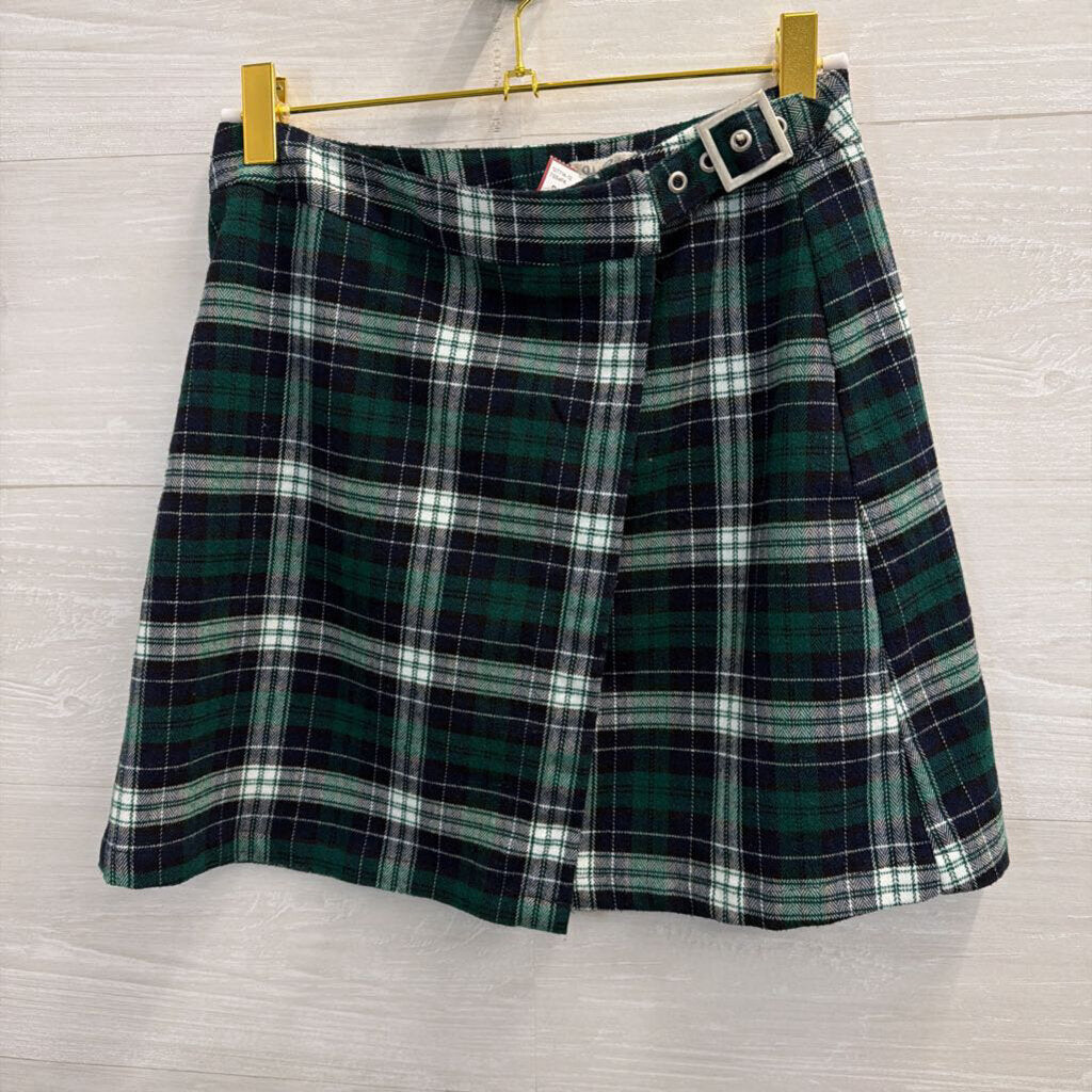 John Galt Green/ Navy Plaid Wrap Skirt Extra Small