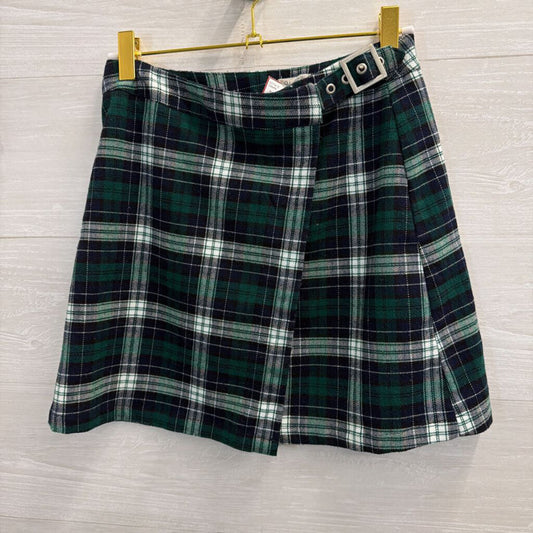 John Galt Green/ Navy Plaid Wrap Skirt Extra Small