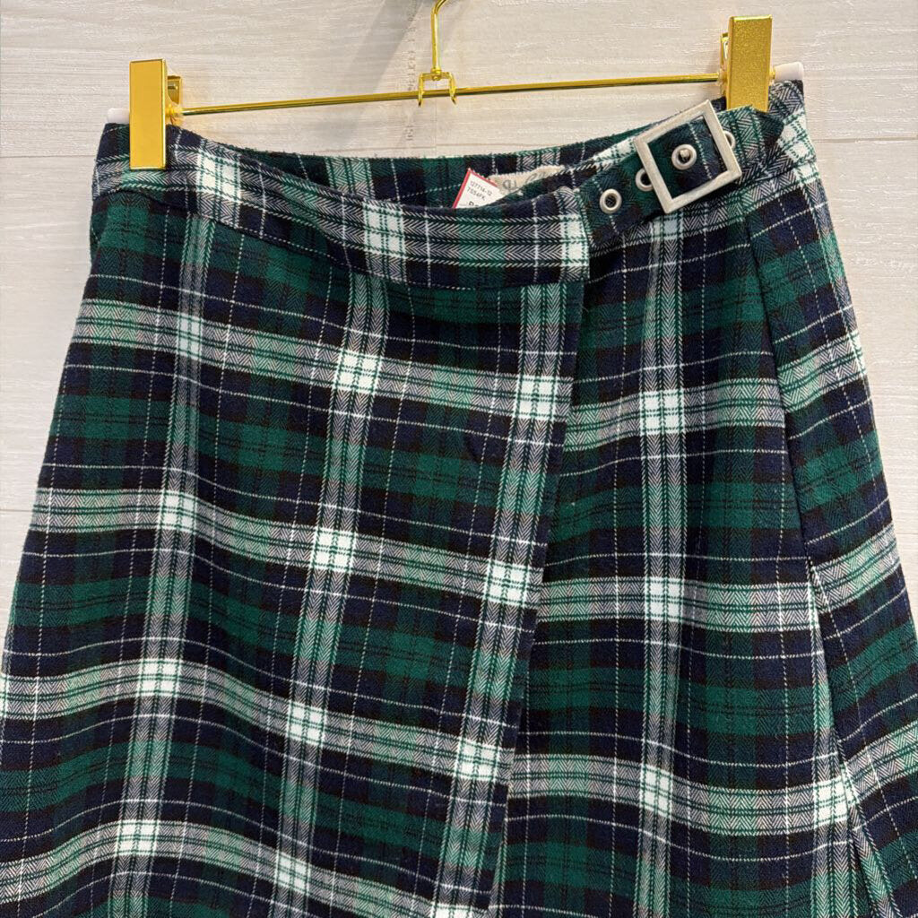 John Galt Green/ Navy Plaid Wrap Skirt Extra Small