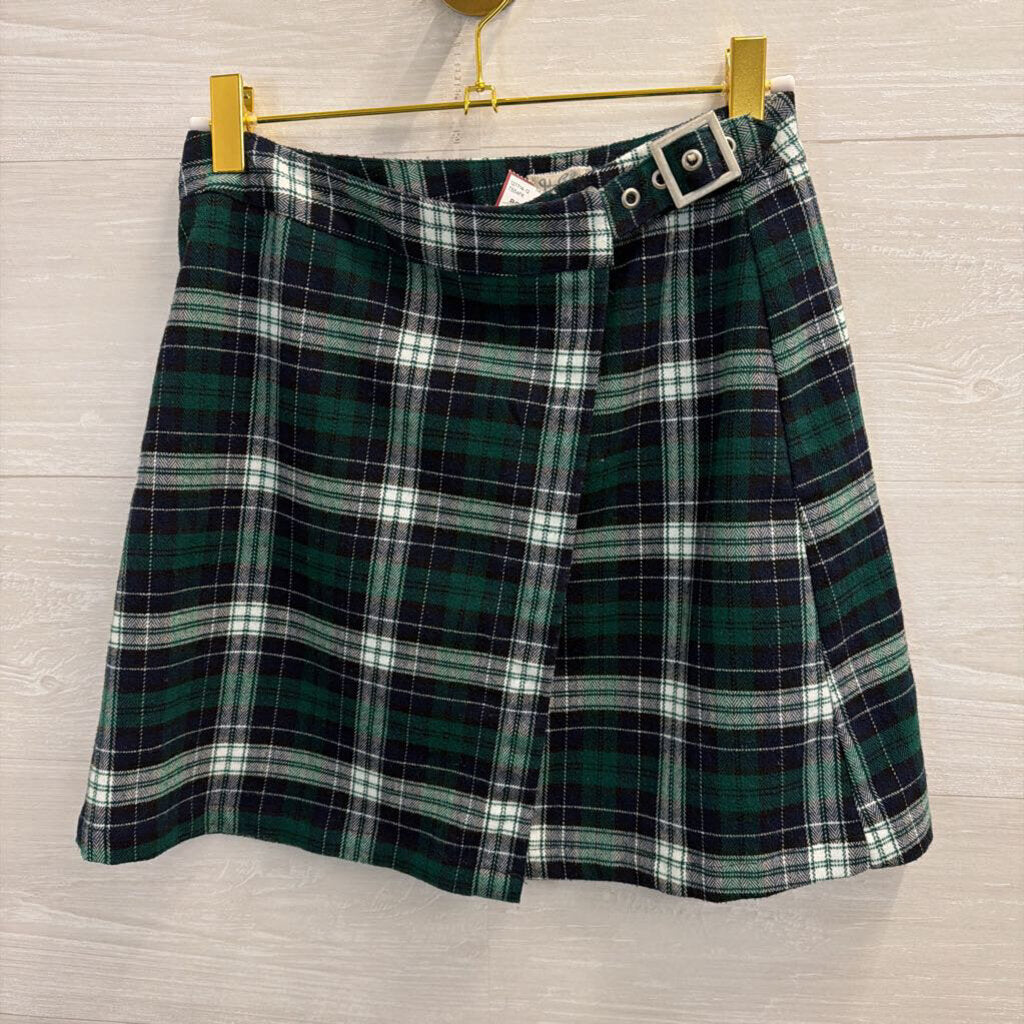 John Galt Green/ Navy Plaid Wrap Skirt Extra Small