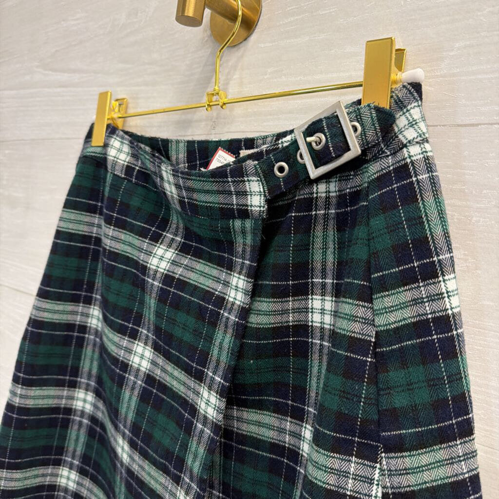 John Galt Green/ Navy Plaid Wrap Skirt Extra Small